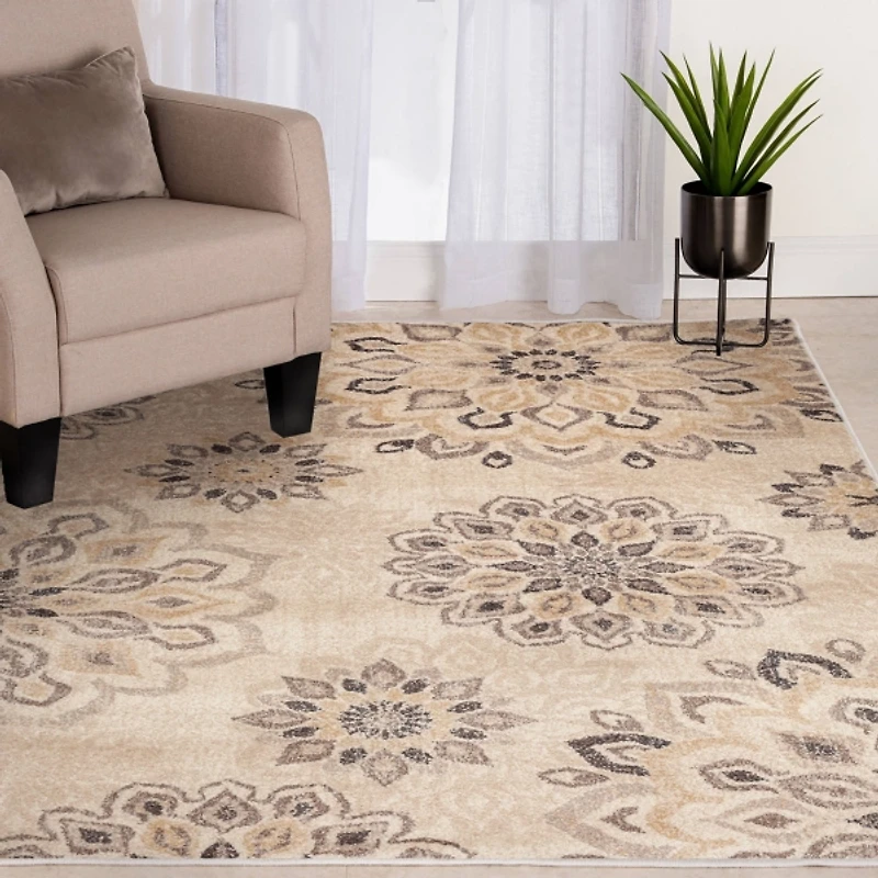 Tan Floral Mini Medallions Area Rug, 5x7