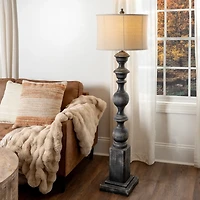 Black Distressed Carved Floor Lamp