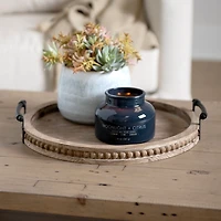 Round Beaded Wood Decorative Tray