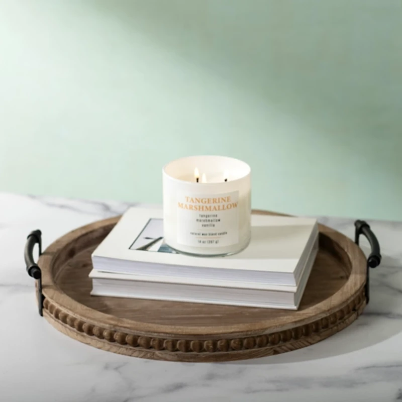 Round Beaded Wood Decorative Tray