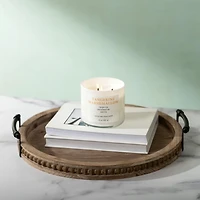 Round Beaded Wood Decorative Tray