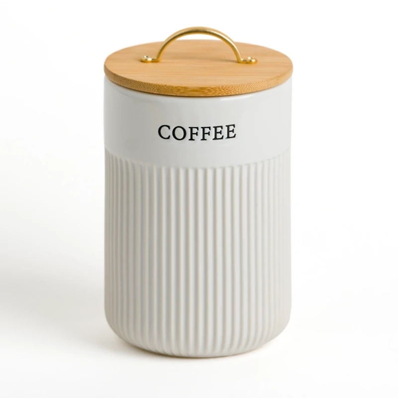 Coffee Ribbed Ceramic Canister