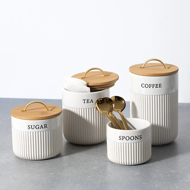 Tea Ribbed Ceramic Canister