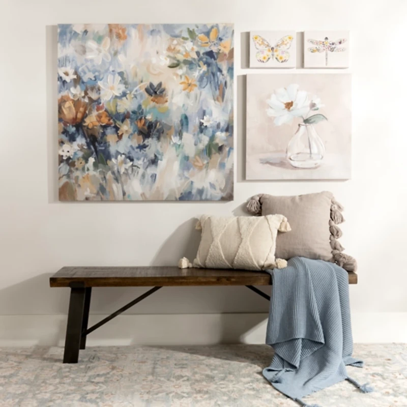 Blue and Orange Blooms Canvas Art Print