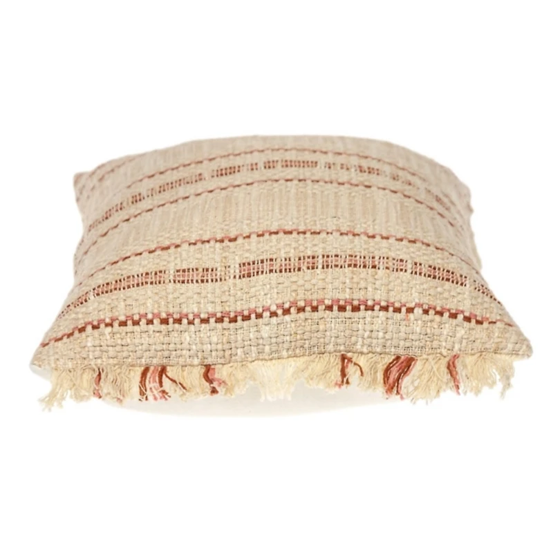 Beige Woven Red Stripes Lumbar Pillow