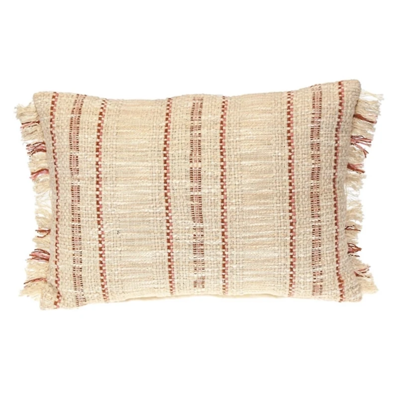 Beige Woven Red Stripes Lumbar Pillow
