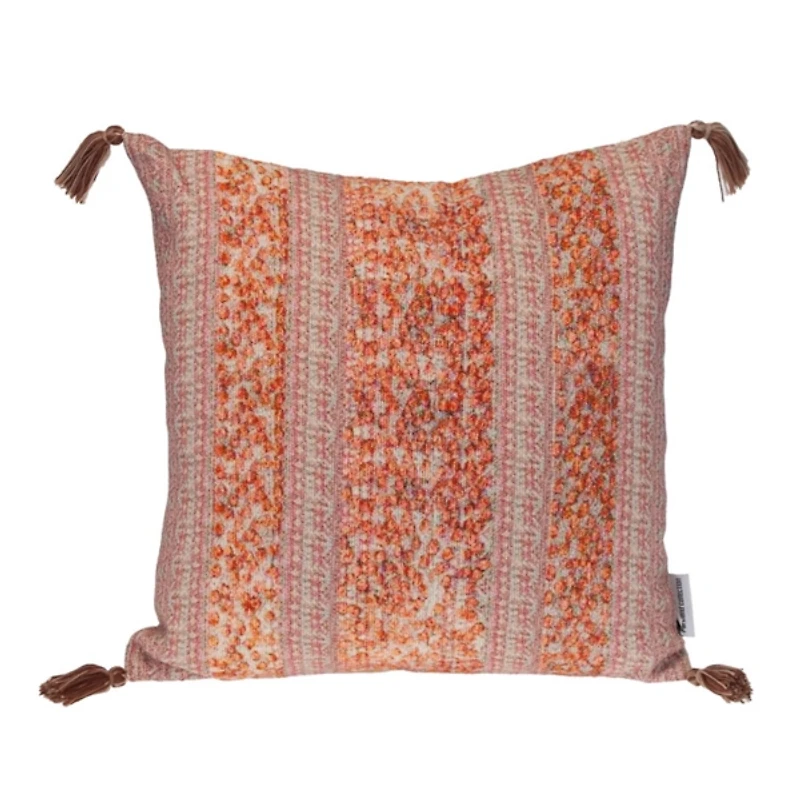 Orange and Pink Floral Stripe Pillow