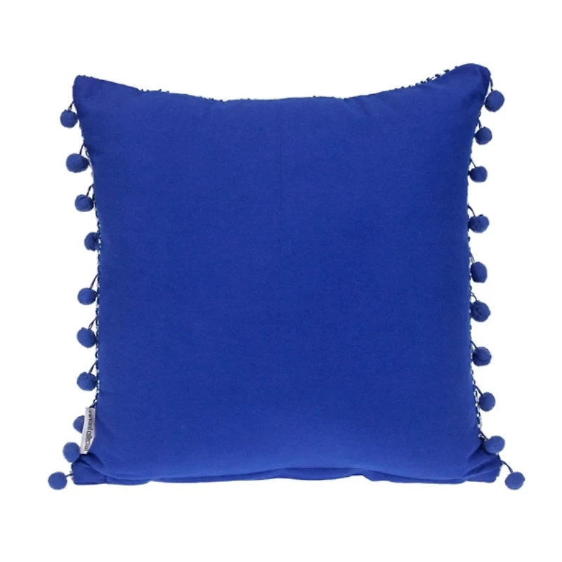 Blue Woven Pom Pom Pillow
