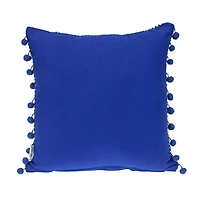 Blue Woven Pom Pom Pillow