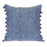 Blue Woven Pom Pom Pillow