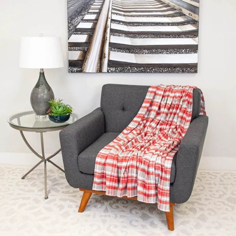 Red and Gray Plaid Cotton Throw