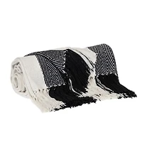 Black Chalet Striped Fringe Throw
