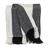 Black Chalet Striped Fringe Throw