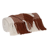 Rust Chalet Striped Fringe Throw