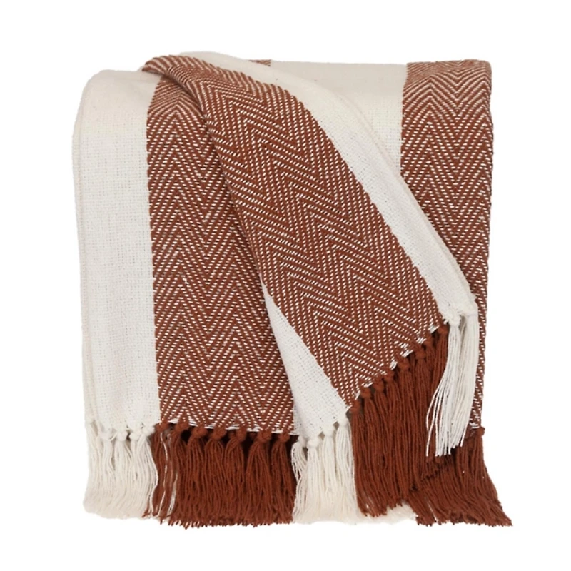 Rust Chalet Striped Fringe Throw