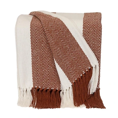Rust Chalet Striped Fringe Throw