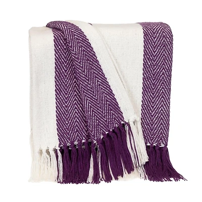 Purple Chalet Striped Fringe Throw