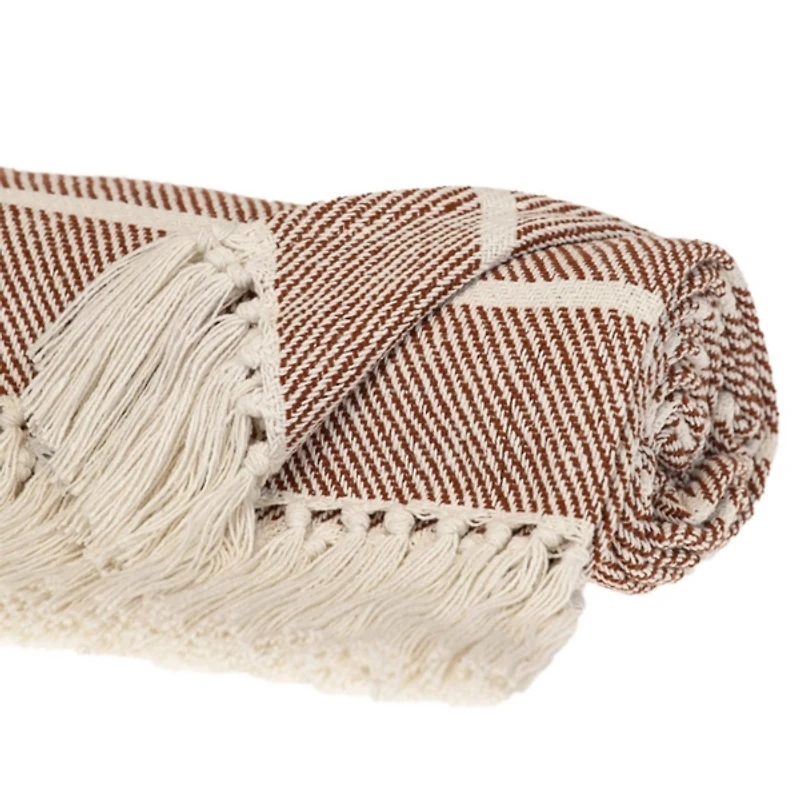Brown Herringbone Striped Throw