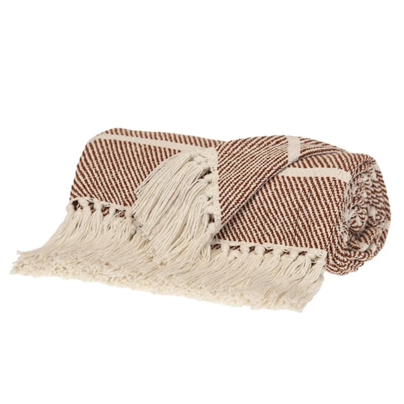 Brown Herringbone Striped Throw