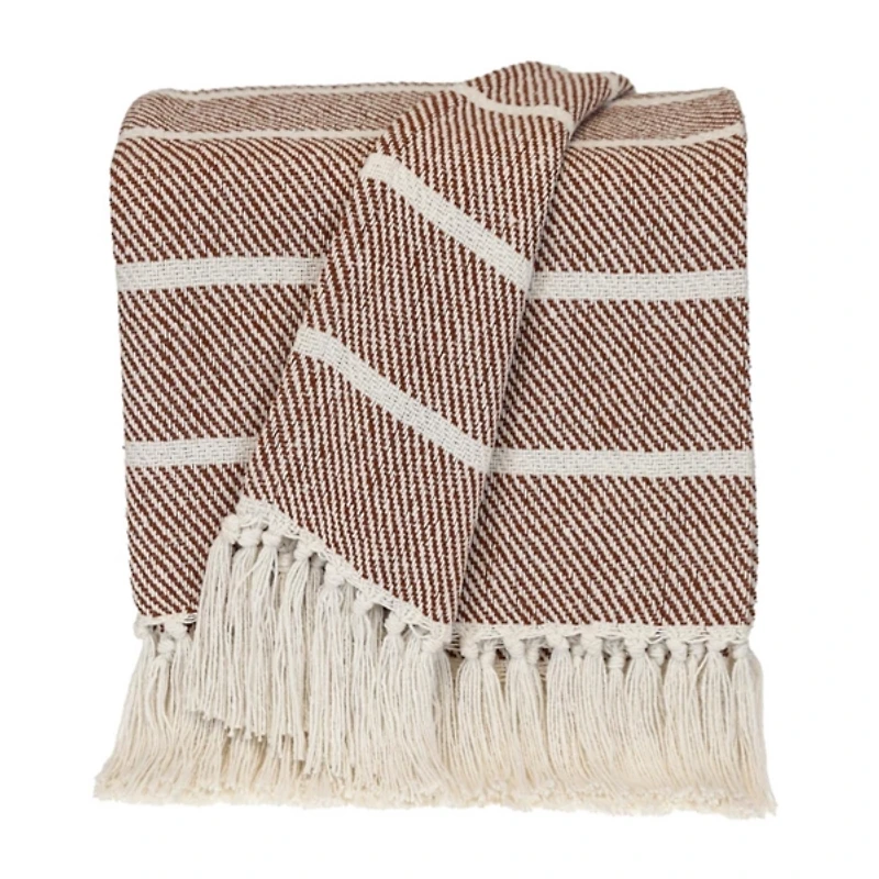 Brown Herringbone Striped Throw