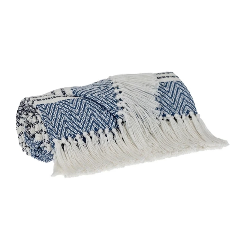 Blue Herringbone Multi Striped Throw