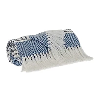 Blue Herringbone Multi Striped Throw