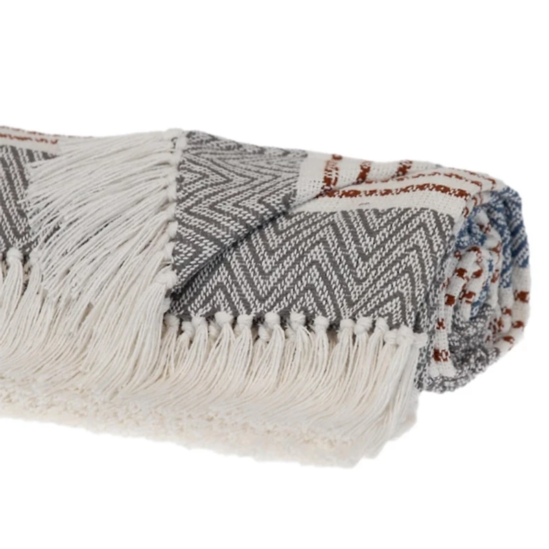 Brown Herringbone Multi Striped Throw