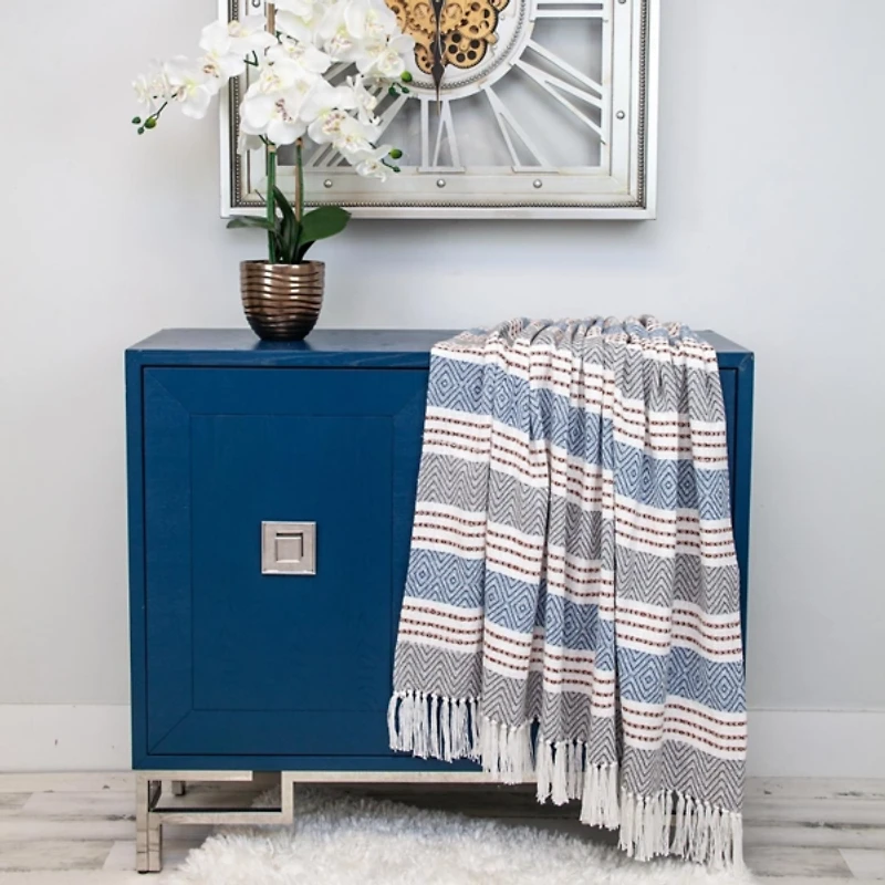 Brown Herringbone Multi Striped Throw