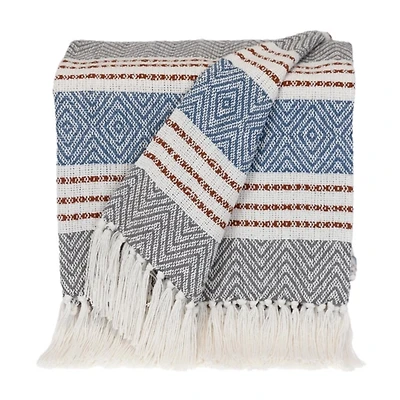 Brown Herringbone Multi Striped Throw