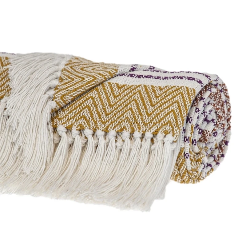 Mustard Herringbone Multi Striped Throw