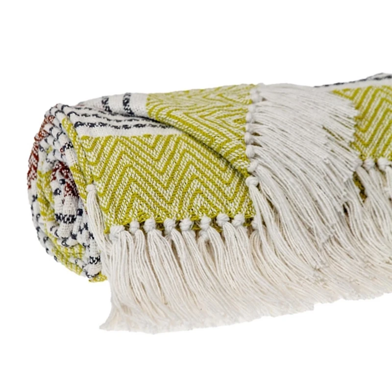 Rust and Neon Herringbone Multi Striped Throw