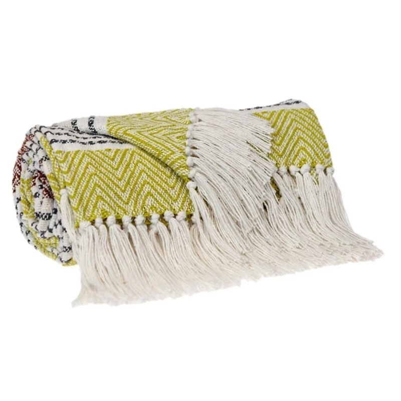 Rust and Neon Herringbone Multi Striped Throw