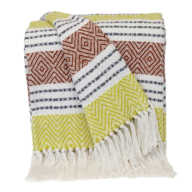 Rust and Neon Herringbone Multi Striped Throw