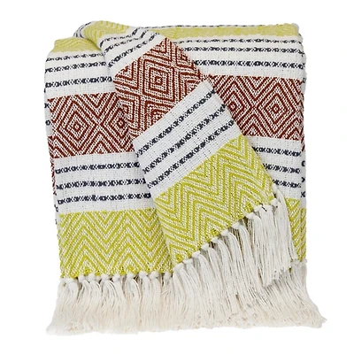 Rust and Neon Herringbone Multi Striped Throw