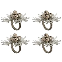 Silver Bells and Holly Napkin Rings, Set of 4