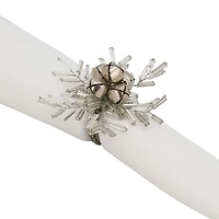 Silver Bells and Holly Napkin Rings, Set of 4