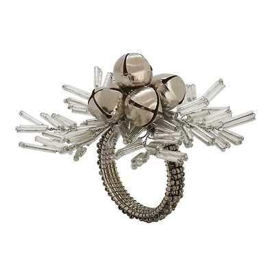 Silver Bells and Holly Napkin Rings, Set of 4