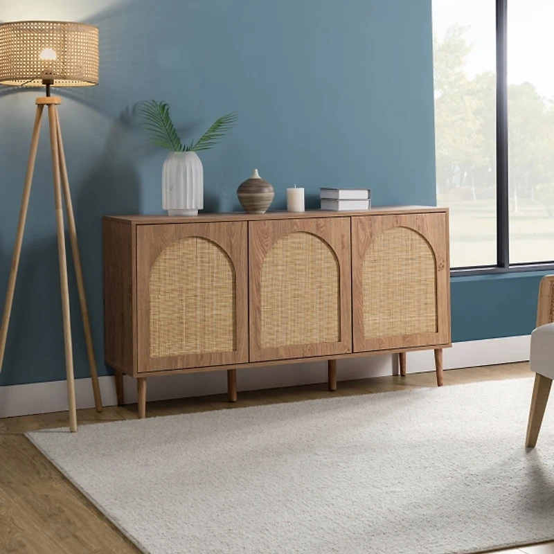 Natural Cane Wood Arched Cabinet