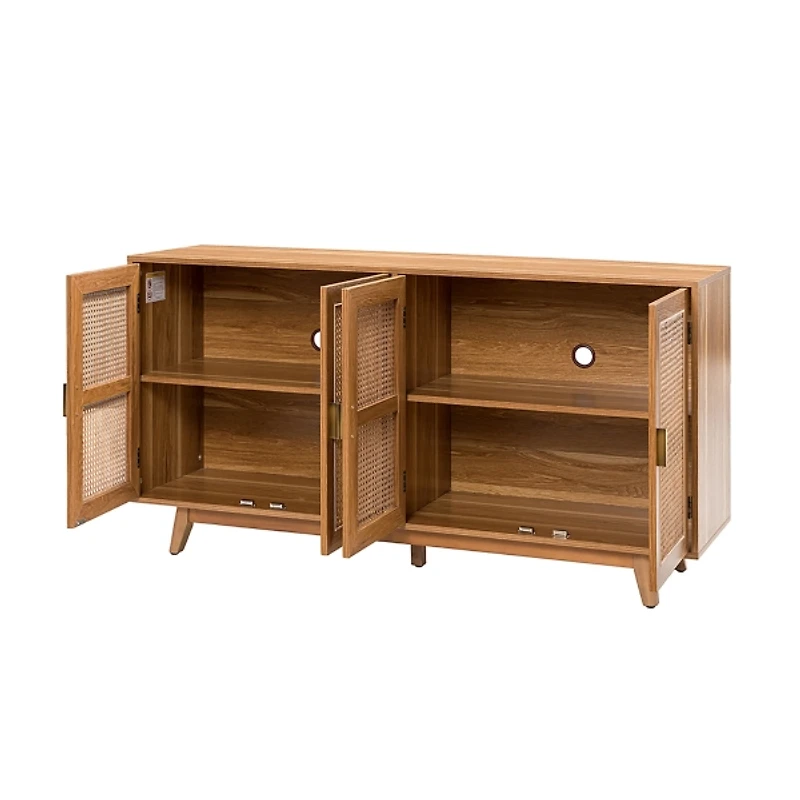 Tan Cane Wood Storage Media Cabinet