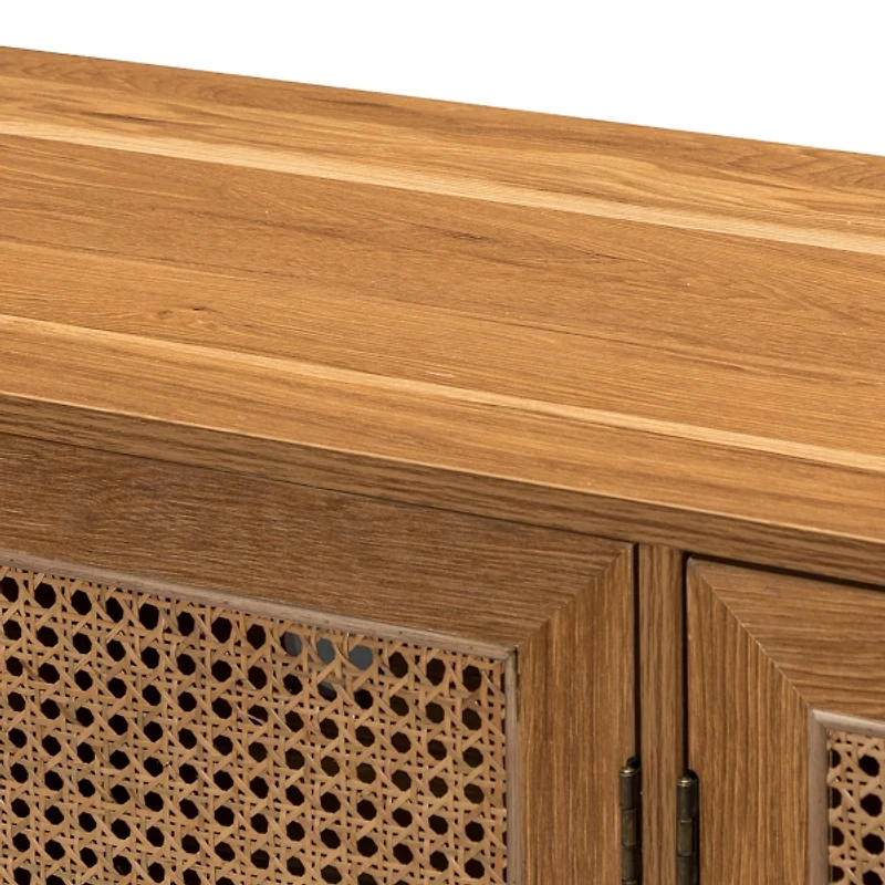 Tan Cane Wood Storage Media Cabinet