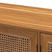 Tan Cane Wood Storage Media Cabinet