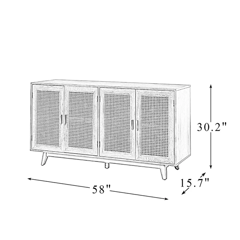 Tan Cane Wood Storage Media Cabinet