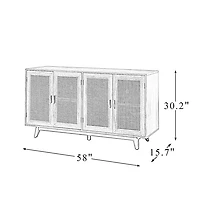 Tan Cane Wood Storage Media Cabinet