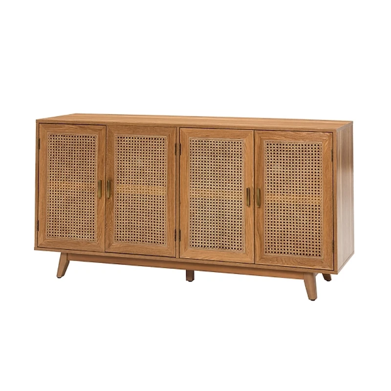Tan Cane Wood Storage Media Cabinet