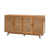 Tan Cane Wood Storage Media Cabinet