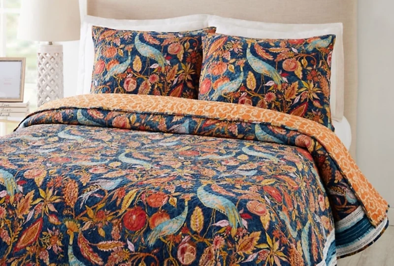 Peacock Garden King 3-pc. Quilt Set