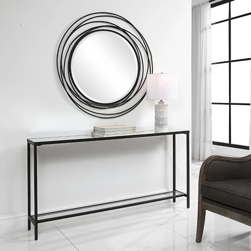 Black Metal Glass Top Console Table