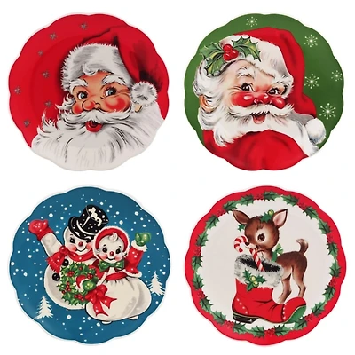 Multicolor Vintage Christmas Plates, Set of 4