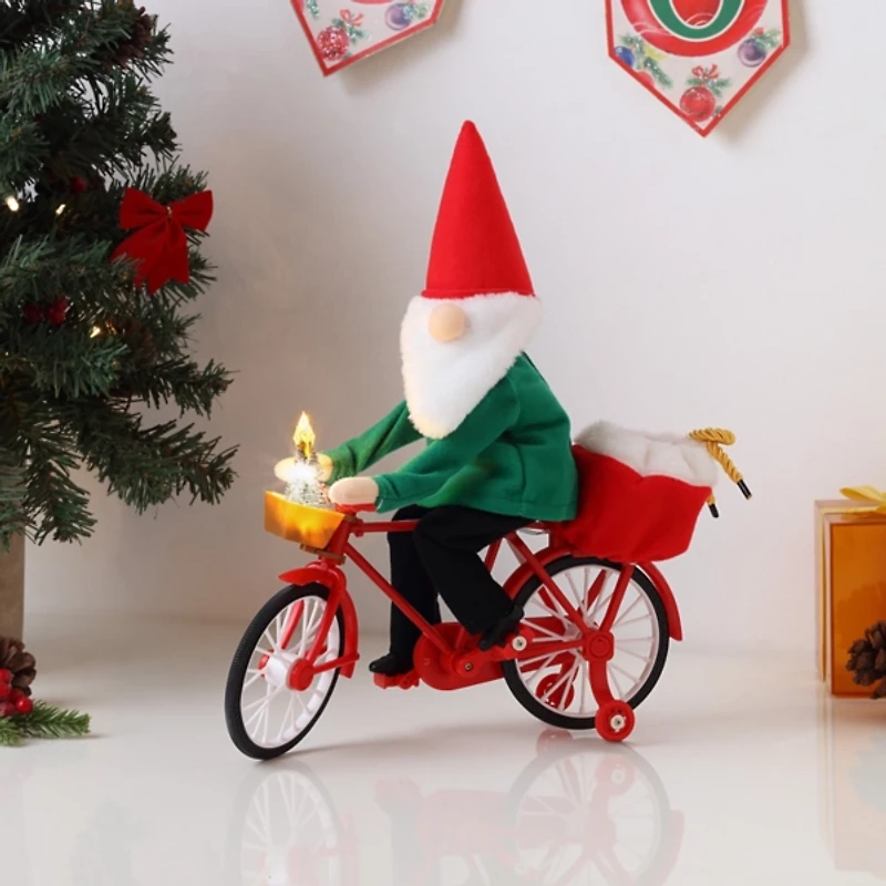 Pre-Lit Moving Christmas Gnome Bicycle Figurine