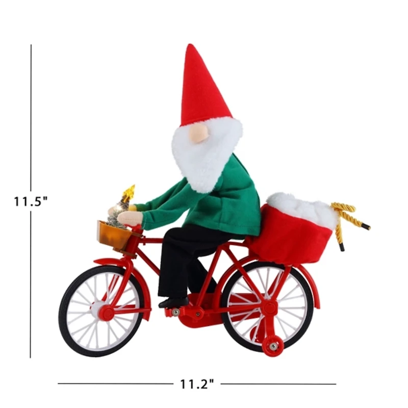 Pre-Lit Moving Christmas Gnome Bicycle Figurine
